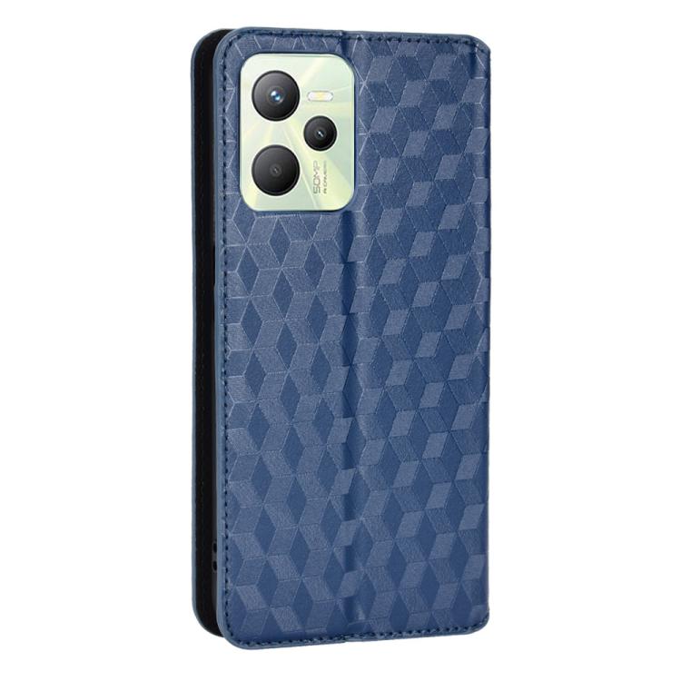 For Realme Narzo 50A Prime / C35 Cubic Grid Texture Flip Leather Phone Case