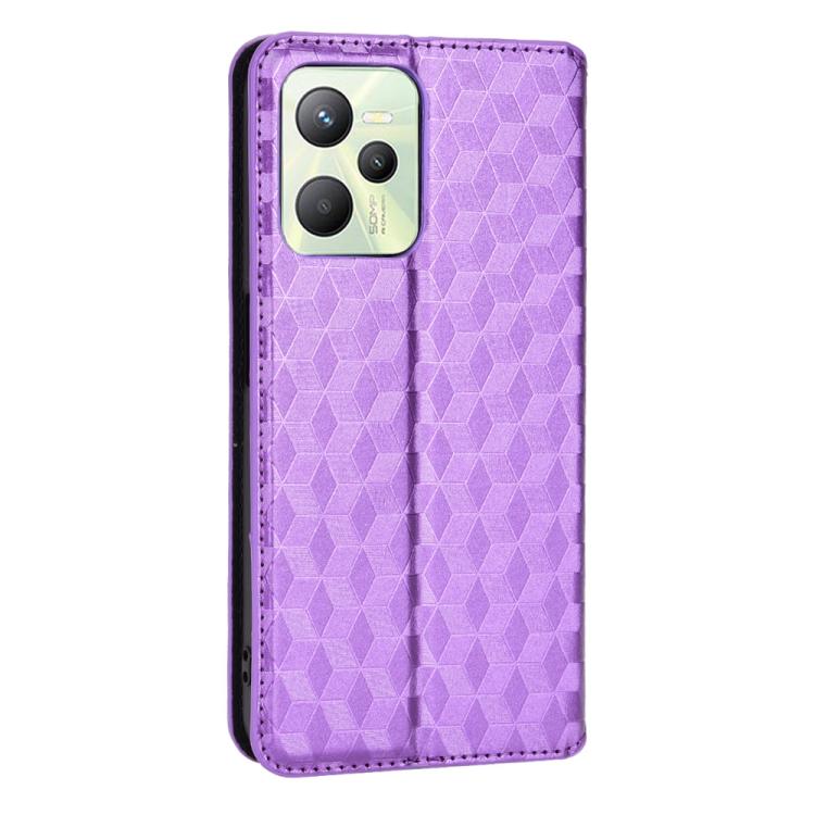 For Realme Narzo 50A Prime / C35 Cubic Grid Texture Flip Leather Phone Case
