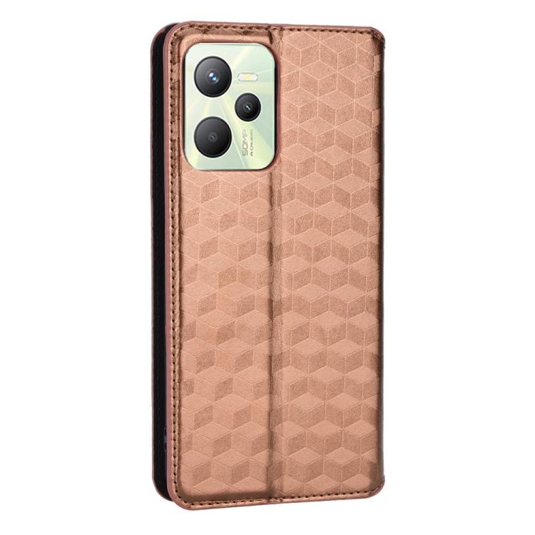 For Realme Narzo 50A Prime / C35 Cubic Grid Texture Flip Leather Phone Case