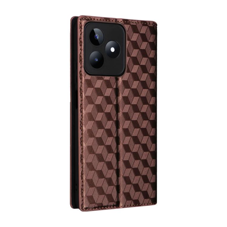 For Realme Note 50 4G / C5 Cubic Grid Texture Flip Leather Phone Case
