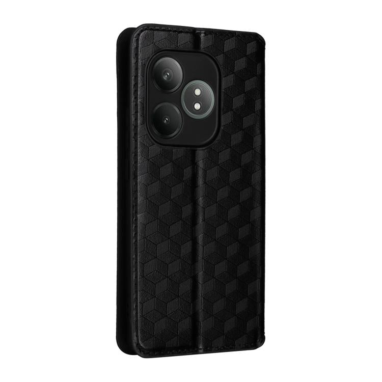 For Realme GT 6 / GT 6T Cubic Grid Texture Flip Leather Phone Case