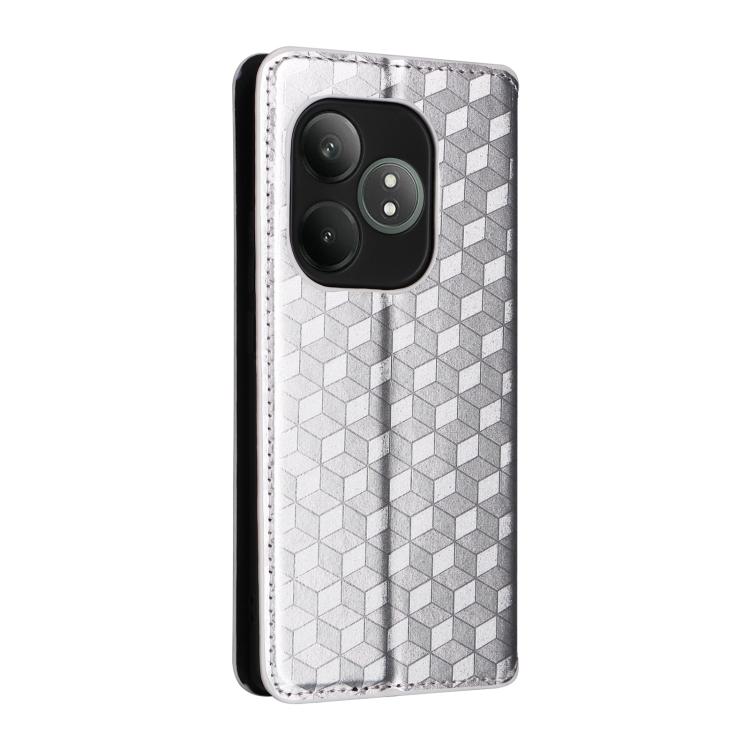 For Realme GT 6 / GT 6T Cubic Grid Texture Flip Leather Phone Case