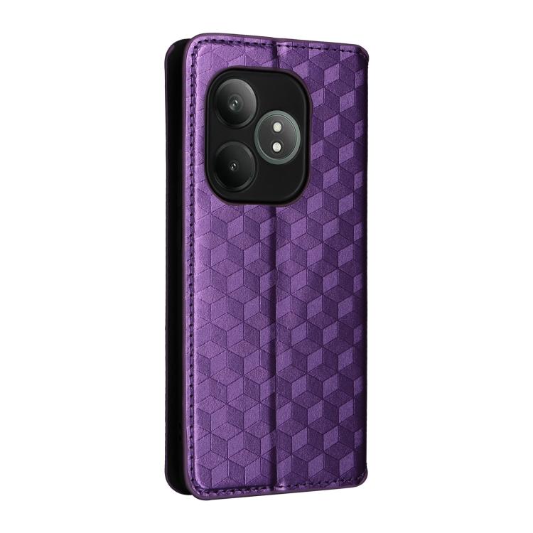 For Realme GT 6 / GT 6T Cubic Grid Texture Flip Leather Phone Case