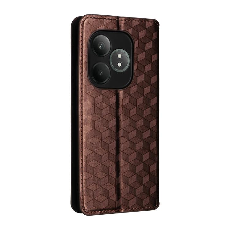 For Realme GT 6 / GT 6T Cubic Grid Texture Flip Leather Phone Case