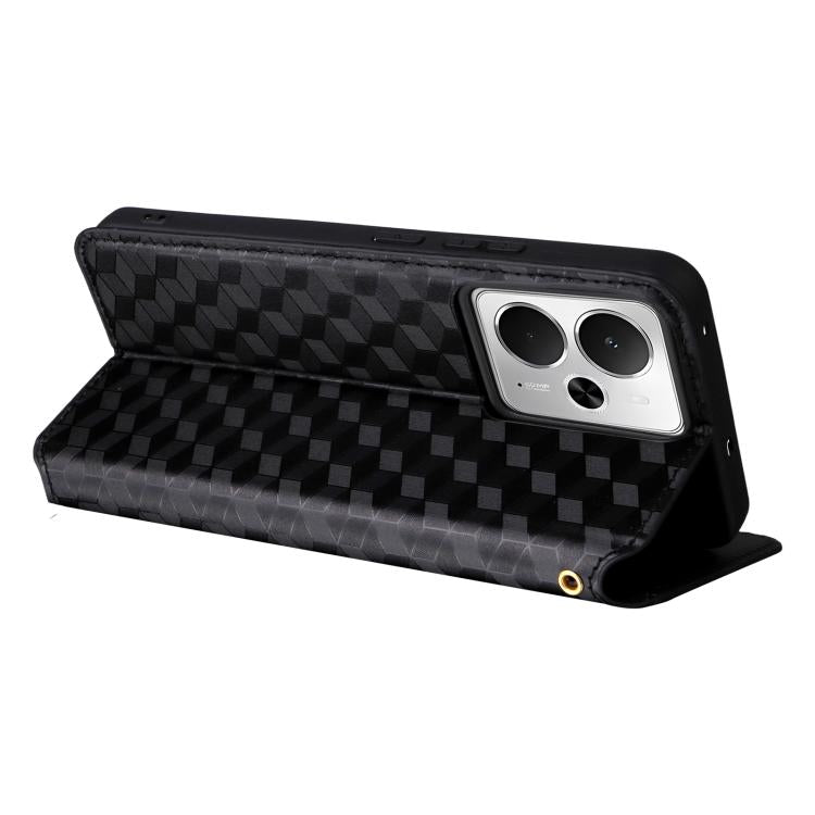 For Realme 14 5G Global Cubic Grid Texture Flip Leather Phone Case