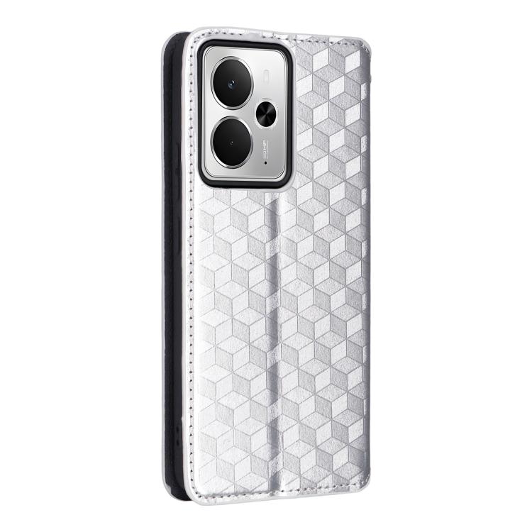 For Realme 14 5G Global Cubic Grid Texture Flip Leather Phone Case