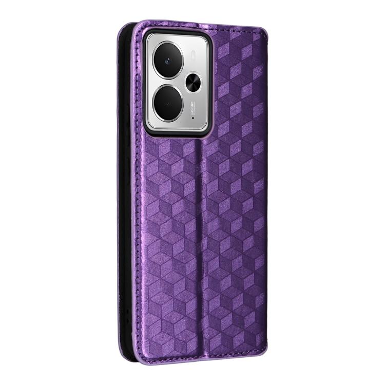 For Realme 14 5G Global Cubic Grid Texture Flip Leather Phone Case