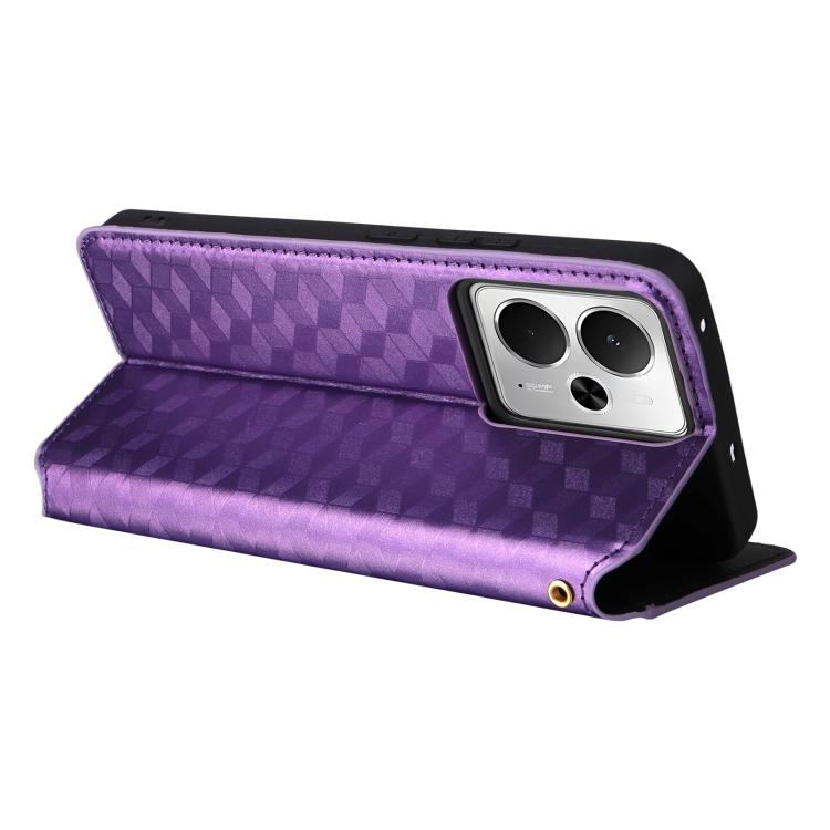 For Realme 14 5G Global Cubic Grid Texture Flip Leather Phone Case