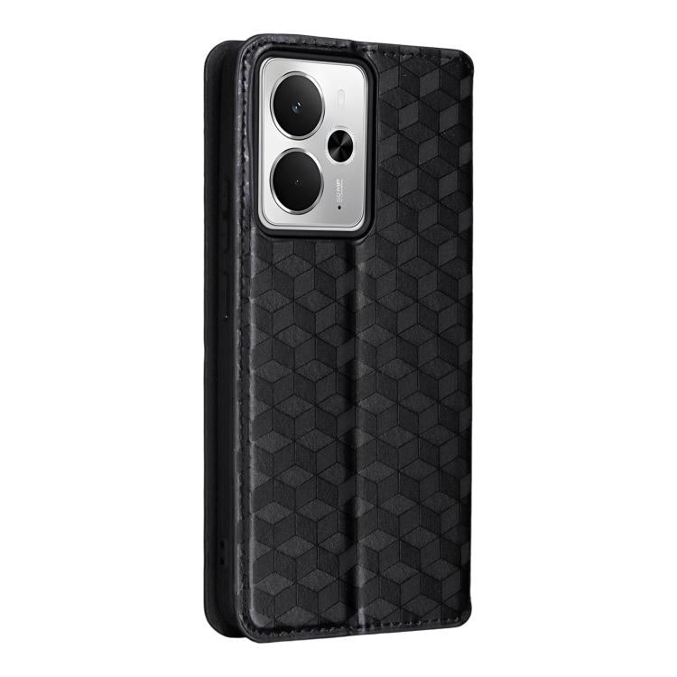 For Realme 14T 5G Cubic Grid Texture Flip Leather Phone Case