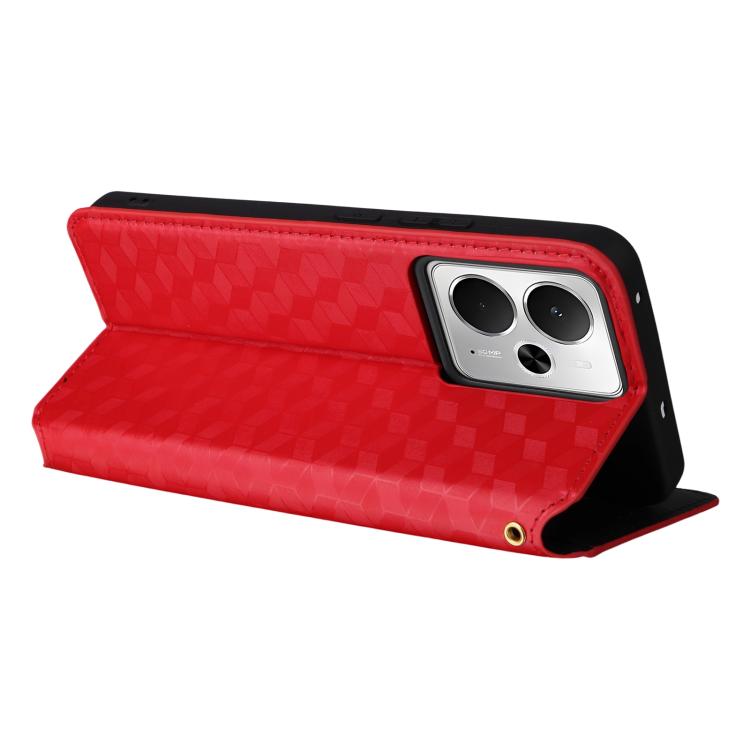 For Realme 14T 5G Cubic Grid Texture Flip Leather Phone Case