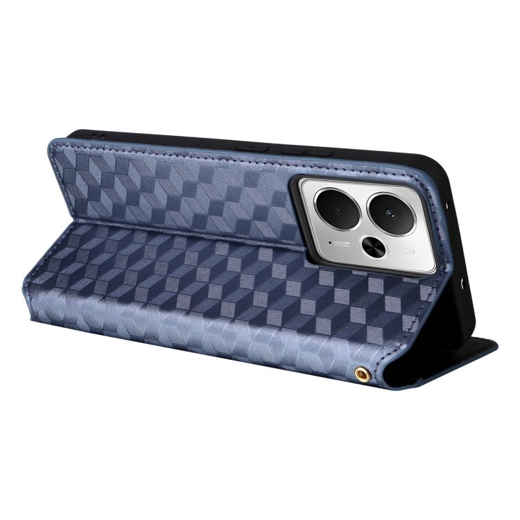 For Realme 14T 5G Cubic Grid Texture Flip Leather Phone Case