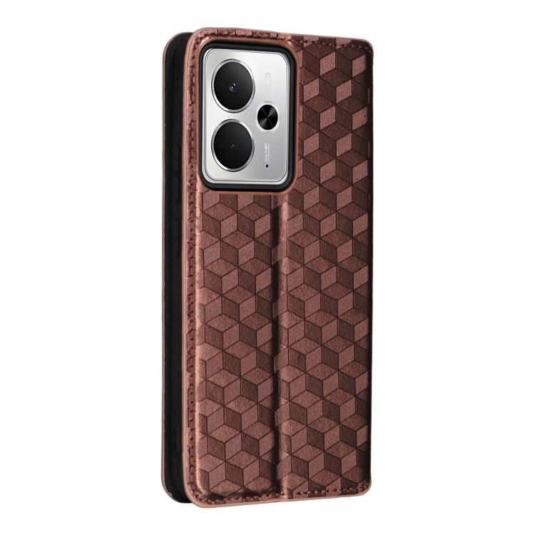 For Realme 14T 5G Cubic Grid Texture Flip Leather Phone Case