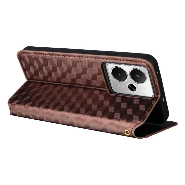 For Realme 14T 5G Cubic Grid Texture Flip Leather Phone Case