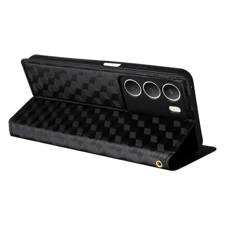 For Realme 14X 5G Malay / V70 / V70s Cubic Grid Texture Flip Leather Phone Case