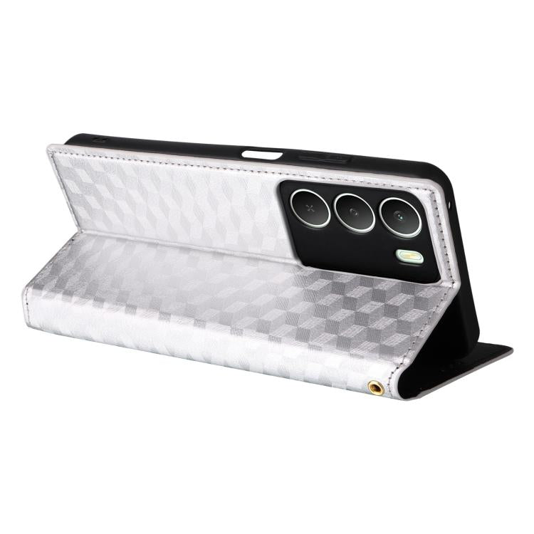 For Realme 14X 5G Malay / V70 / V70s Cubic Grid Texture Flip Leather Phone Case