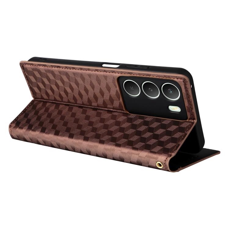 For Realme 14X 5G Malay / V70 / V70s Cubic Grid Texture Flip Leather Phone Case