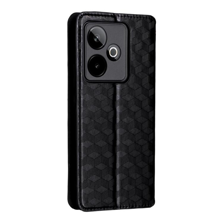 For Realme GT7 5G Cubic Grid Texture Flip Leather Phone Case