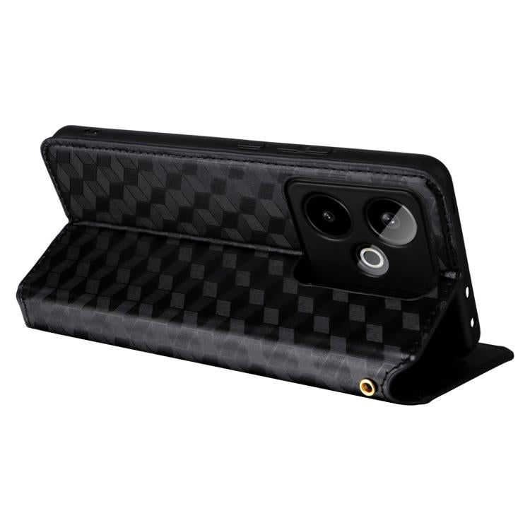 For Realme GT7 5G Cubic Grid Texture Flip Leather Phone Case