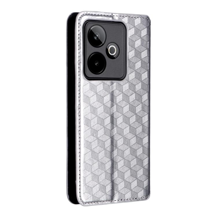 For Realme GT7 5G Cubic Grid Texture Flip Leather Phone Case