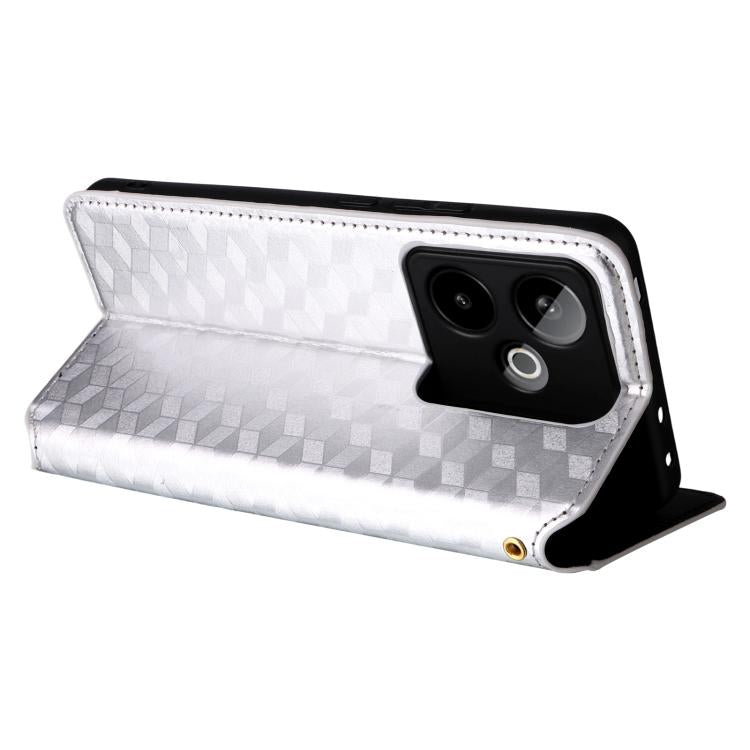 For Realme GT7 5G Cubic Grid Texture Flip Leather Phone Case