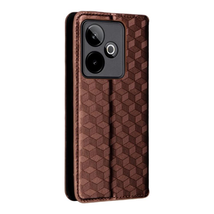 For Realme GT7 5G Cubic Grid Texture Flip Leather Phone Case