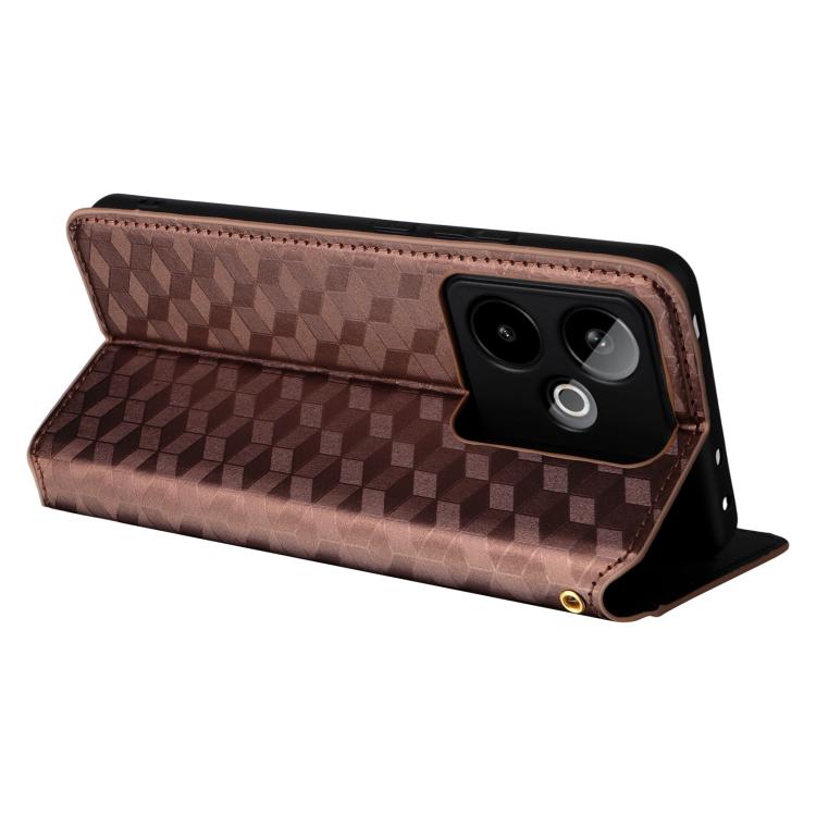 For Realme GT7 5G Cubic Grid Texture Flip Leather Phone Case