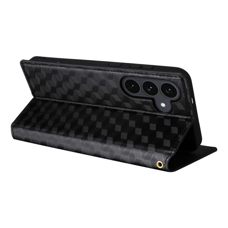 For Samsung Galaxy S25 FE 5G Cubic Grid Texture Flip Leather Phone Case