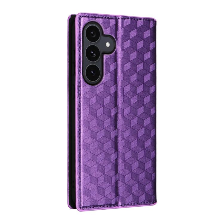 For Samsung Galaxy S25 FE 5G Cubic Grid Texture Flip Leather Phone Case
