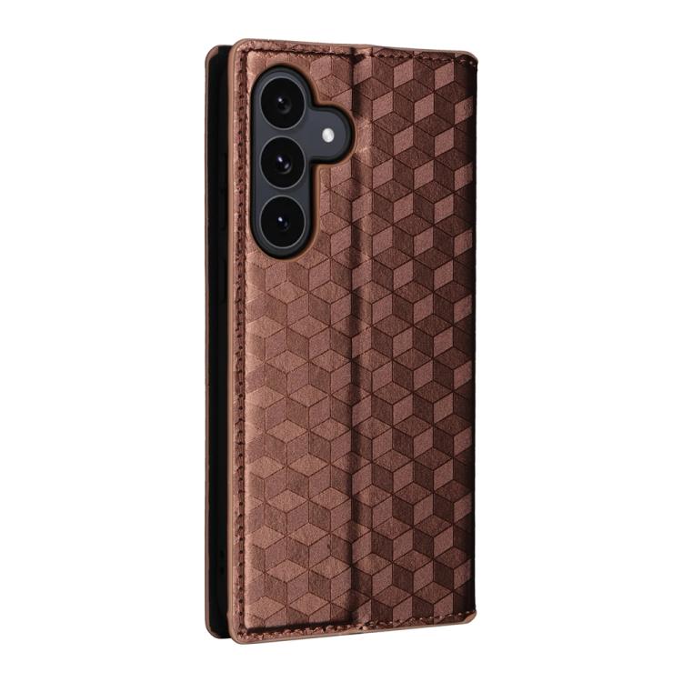 For Samsung Galaxy S25 FE 5G Cubic Grid Texture Flip Leather Phone Case
