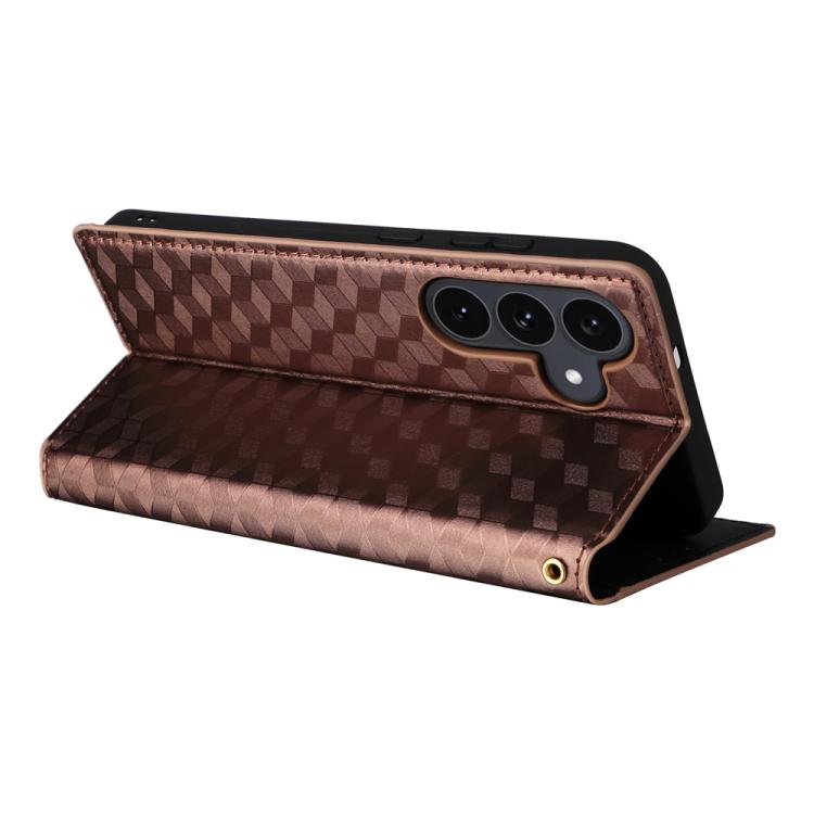 For Samsung Galaxy S25 FE 5G Cubic Grid Texture Flip Leather Phone Case