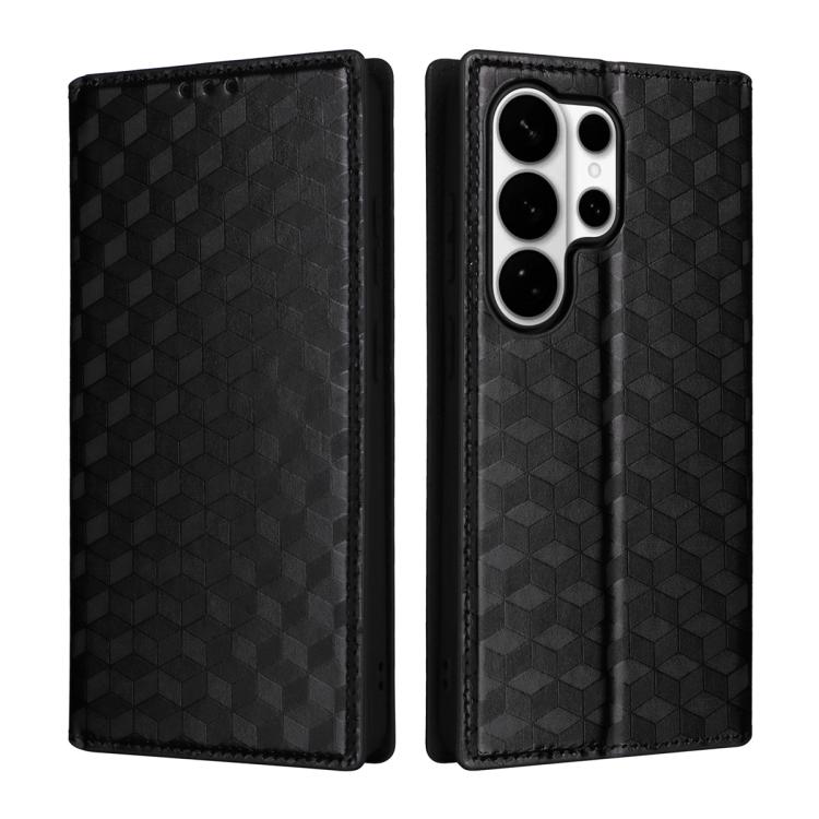 For Samsung Galaxy S26 Ultra 5G Cubic Grid Texture Flip Leather Phone Case