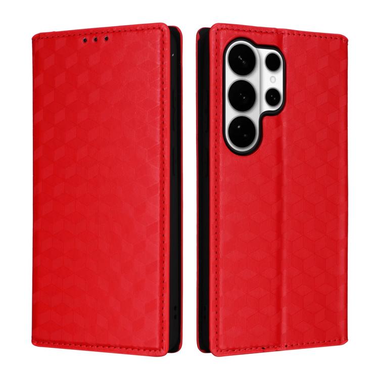 For Samsung Galaxy S26 Ultra 5G Cubic Grid Texture Flip Leather Phone Case