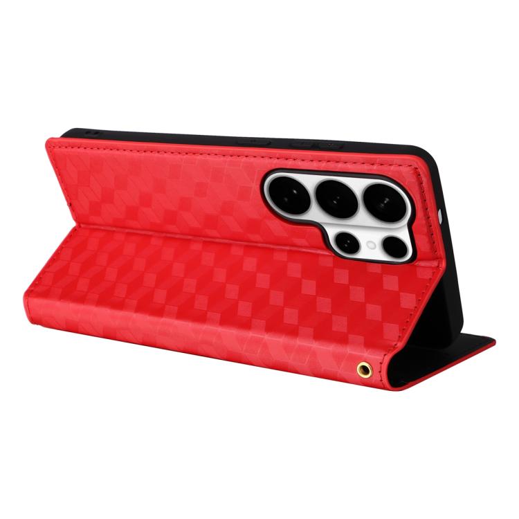 For Samsung Galaxy S26 Ultra 5G Cubic Grid Texture Flip Leather Phone Case