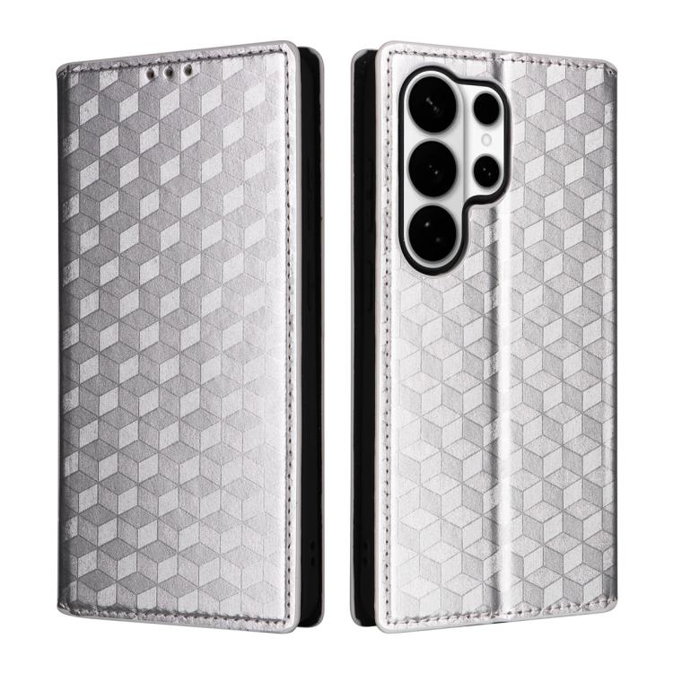 For Samsung Galaxy S26 Ultra 5G Cubic Grid Texture Flip Leather Phone Case