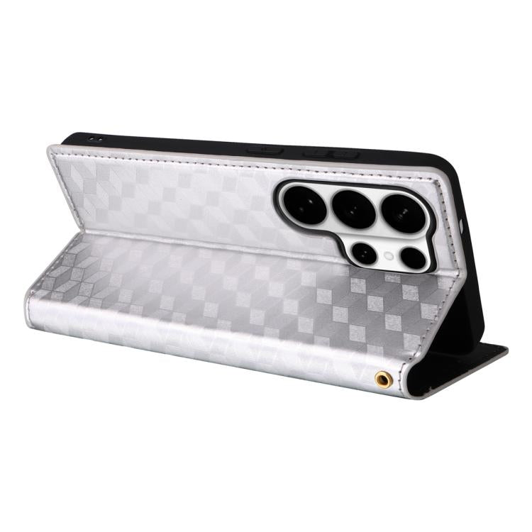 For Samsung Galaxy S26 Ultra 5G Cubic Grid Texture Flip Leather Phone Case