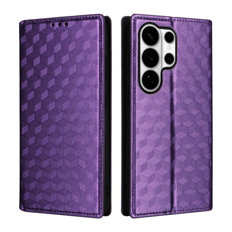 For Samsung Galaxy S26 Ultra 5G Cubic Grid Texture Flip Leather Phone Case