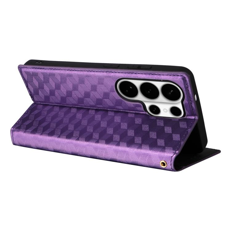 For Samsung Galaxy S26 Ultra 5G Cubic Grid Texture Flip Leather Phone Case