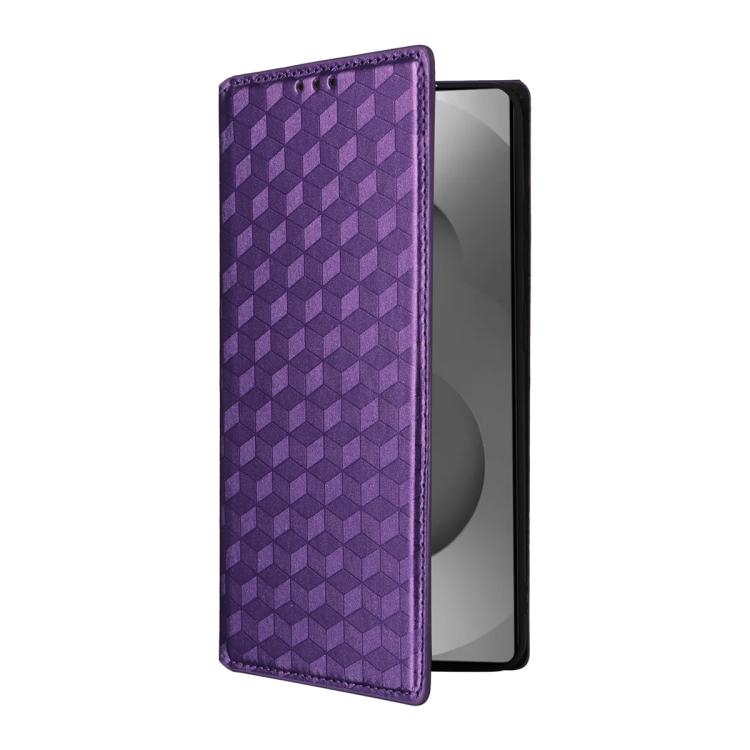 For Samsung Galaxy S26 Ultra 5G Cubic Grid Texture Flip Leather Phone Case