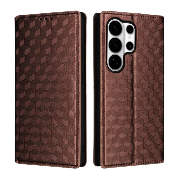 For Samsung Galaxy S26 Ultra 5G Cubic Grid Texture Flip Leather Phone Case