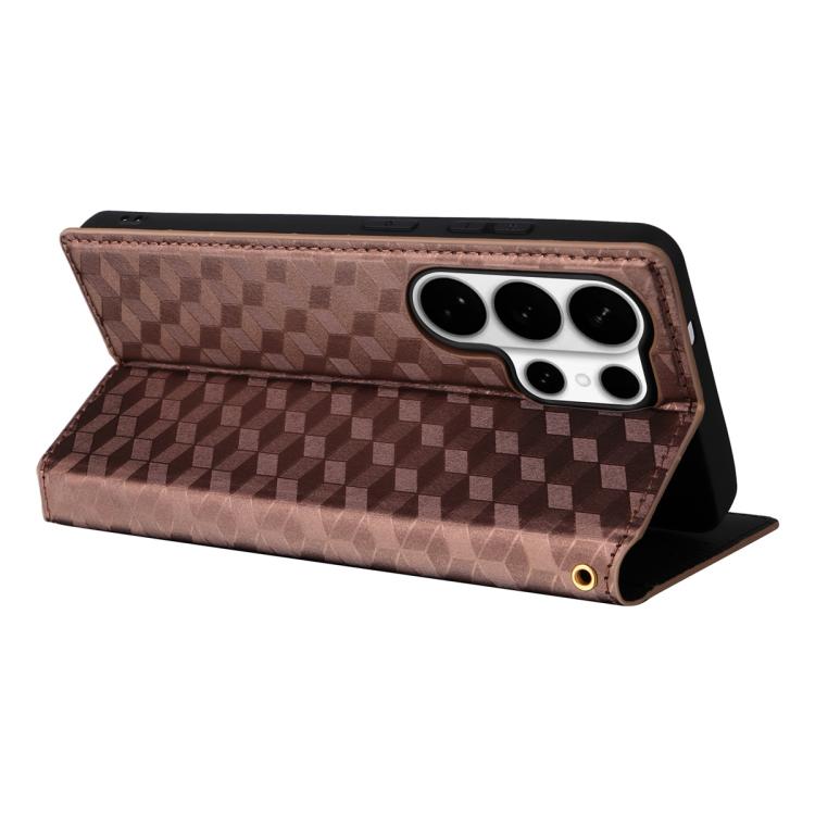 For Samsung Galaxy S26 Ultra 5G Cubic Grid Texture Flip Leather Phone Case