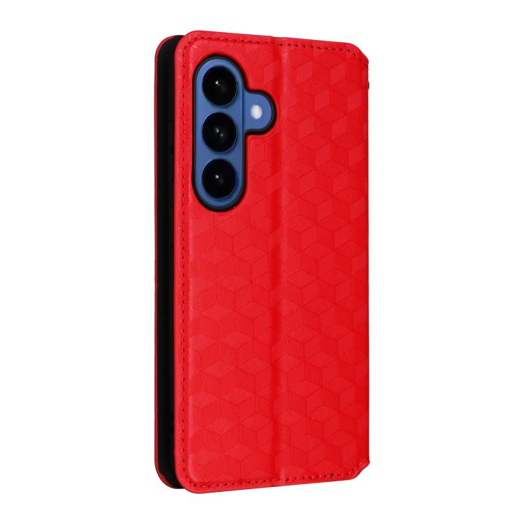 For Samsung Galaxy S26 5G Cubic Grid Texture Flip Leather Phone Case