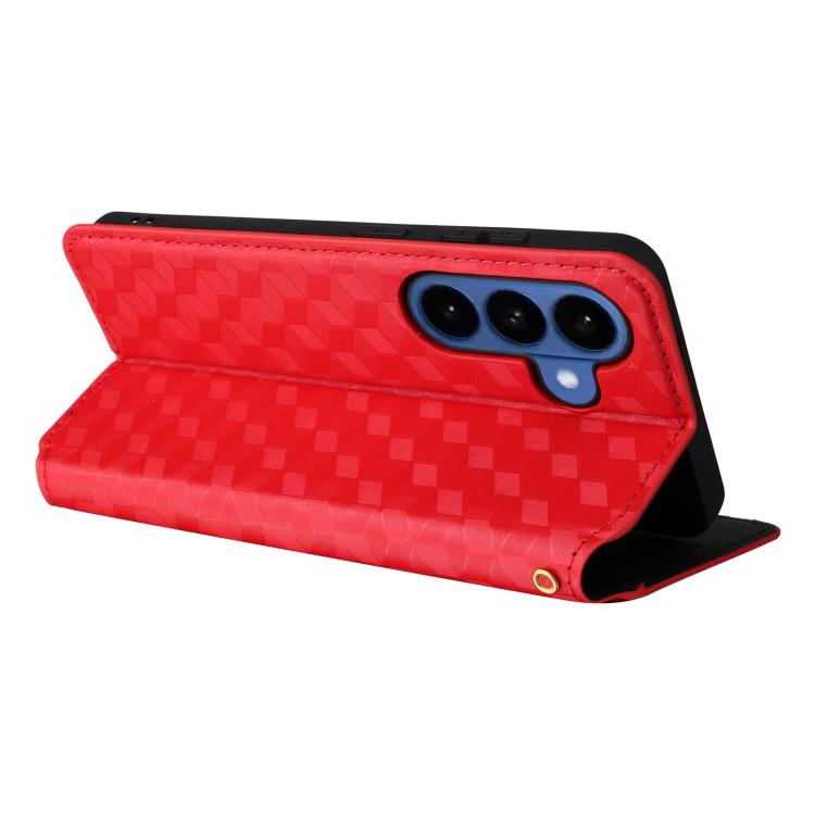 For Samsung Galaxy S26 5G Cubic Grid Texture Flip Leather Phone Case