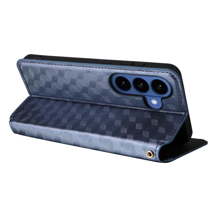 For Samsung Galaxy S26 5G Cubic Grid Texture Flip Leather Phone Case