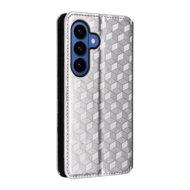 For Samsung Galaxy S26 5G Cubic Grid Texture Flip Leather Phone Case