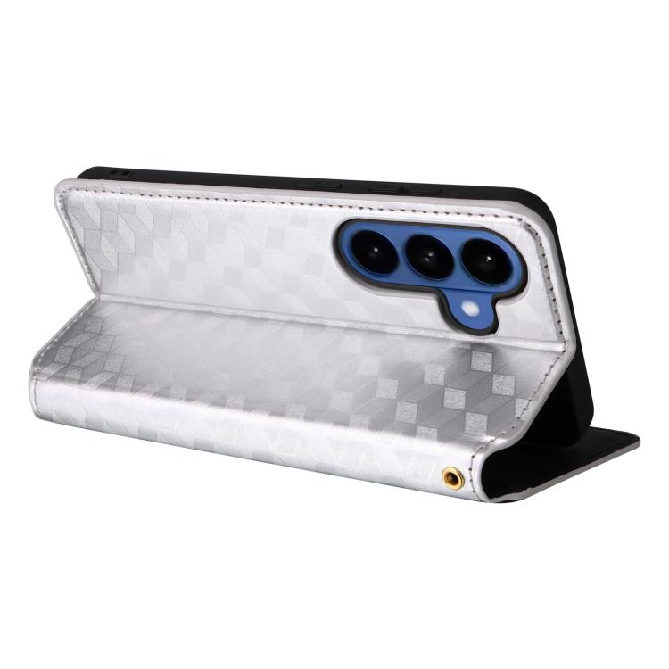 For Samsung Galaxy S26 5G Cubic Grid Texture Flip Leather Phone Case
