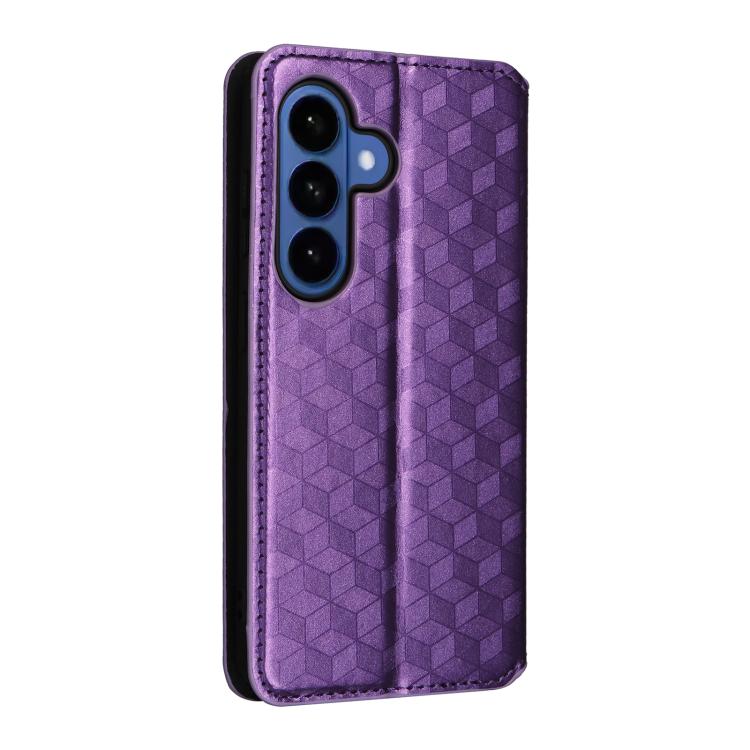 For Samsung Galaxy S26 5G Cubic Grid Texture Flip Leather Phone Case