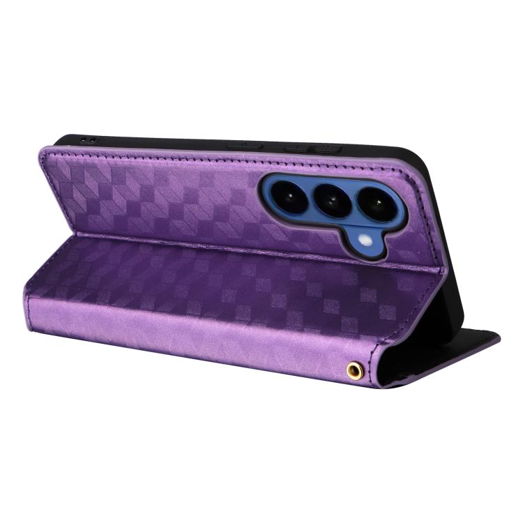 For Samsung Galaxy S26 5G Cubic Grid Texture Flip Leather Phone Case