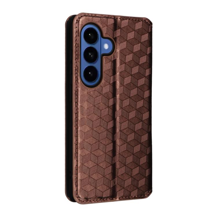 For Samsung Galaxy S26 5G Cubic Grid Texture Flip Leather Phone Case