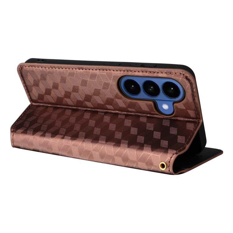 For Samsung Galaxy S26 5G Cubic Grid Texture Flip Leather Phone Case