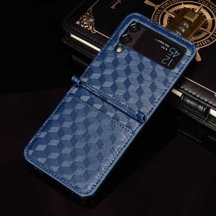 For Samsung Galaxy Z Flip3 Siamese Cubic Grid Texture Card Slot Leather Phone Case